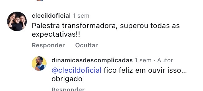 Depoimento real no Instagram sobre a palestra