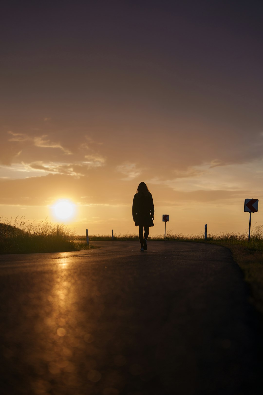 Pessoa caminhando em uma estrada ao pôr do sol, representando recomeço, mudança de vida e nova mentalidade